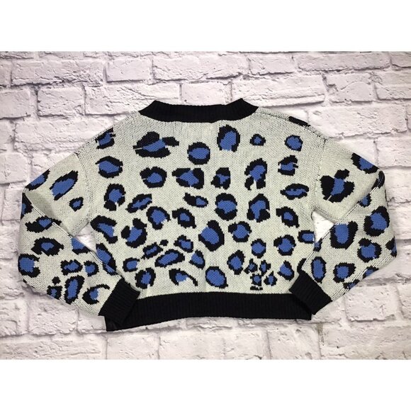 TREASURE & BOND Kids V-neck Crop Sweater In Ivory Dove Pop Leopard Size Medium - Picture 3 of 4